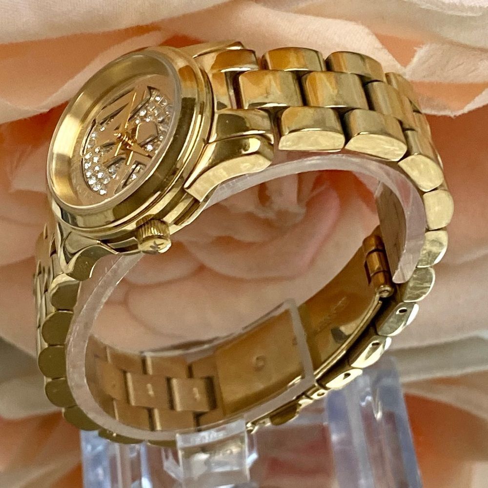 Michael Kors Mini Runway Crystal Accented Dial Gold-Tone Watch - Picture 6 of 16